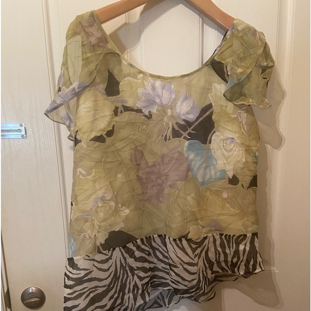 Soft Surroundings Lightweight feminine top with florals and zebra stripes.